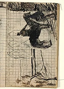 Kompositionsudkast til Blichers novelle "Vinhandleren og Herremanden", p. 198 - Kaj Lykke gør holdt foran Jens Bangs stenhus, kvadreret by Niels Larsen Stevns