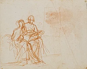 Kompositionsudkast til portrættet af kunstneren og hans hustru Rosine født Dørschel by Jens Juel