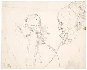 Kone med bornholmsk hovedtøj. Profil t.v og fra nakken by Kristian Zahrtmann