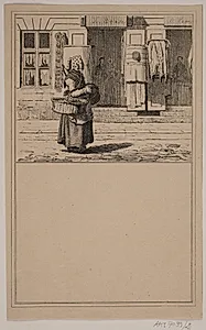 Kone ved kramboden. Nr. 20 i Chr. Winther og M. Rørbye, "25 Billeder for små børn" by Adolph Kittendorff