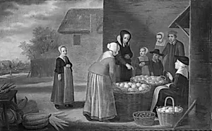 Koner og børn ved en frugthandlerske by Floris van Schooten