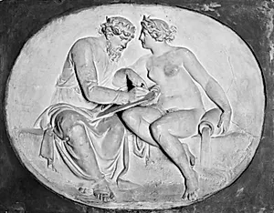 Kong Numa Pompilius i samtale med kildenymfen Egeria i hendes grotte by Bertel Thorvaldsen