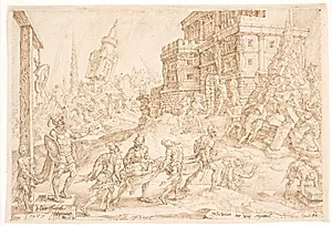 Kongen af Aj bliver begravet by Maarten van Heemskerck