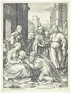 Kongernes tilbedelse by Hendrick Goltzius