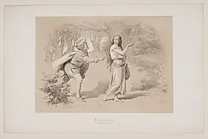 Kongsgården, pag. 69, illustration til Christian Winthers "Hjortens Flugt" by Lorenz Frølich