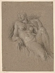 Kopi efter Michelangelos “Aurora”, fra Lorenzo de’ Medicis gravmæle i Sagrestia Nuova i San Lorenzo, Firenze by Jacopo Palma (il Giovane)