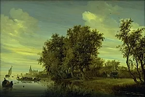 Kørevejen ved floden by Salomon van Ruysdael