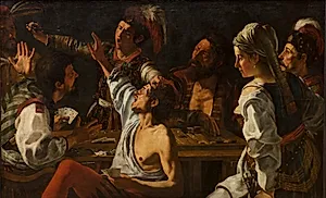 Kort- og brætspillere. Strid over et spil kort by Theodoor Rombouts