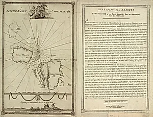 Kort over Christiansø med tekstsiden by J.F. Clemens
