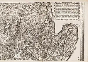 Kort over Rom med de syv pilgrimskirker. Øverste højre del by Matthäus Greuter