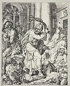 Kræmmernes uddrivelse af templet by Dirk Volkertsz. Coornhert