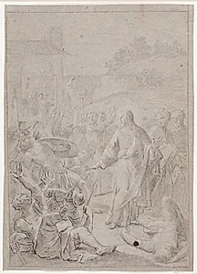 Kristi tilfangetagelse. Kompositionsskitse by Hendrik Krock