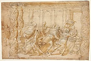 Kristus der jager pengelånere ud af templet by Karl Krieg