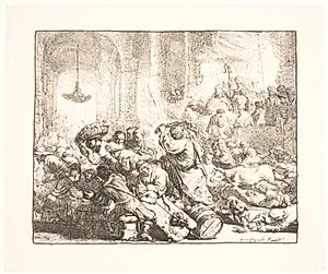Kristus driver kræmmerne ud af templet by Rembrandt van Rijn