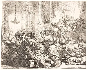 Kristus driver kræmmerne ud af templet by Rembrandt van Rijn