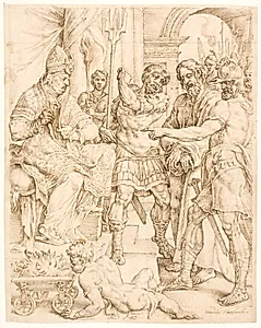 Kristus for ypperstepræsten by Maarten van Heemskerck