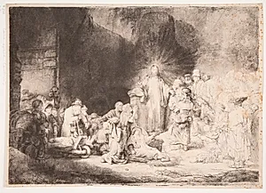 Kristus helbreder de syge. "Hundredgyldenbladet" by Rembrandt van Rijn