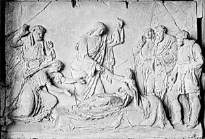 Kristus helbreder Jairi datter. Pige, jeg siger dig, stå op by H.W. Bissen