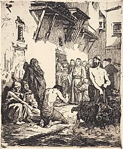 Kristus helbreder to blinde og en besat by Frans Schwartz