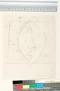Kristus i mandorla omgivet af evangelisttegnene, efter en plaqeutte i Nationalmuseet by Dankvart Dreyer