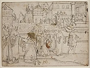 Kristus og Jairus; den blodsottige kvinde by Hans Brosamer