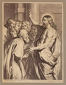 Kristus overrækker nøglerne til Peter by Pieter de Jode (I)