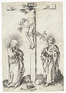 Kristus på korset, med Jomfru Maria og Johannes by Martin Schongauer