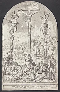 Kristus på korset mellem de to røvere by Dirk Volkertsz. Coornhert
