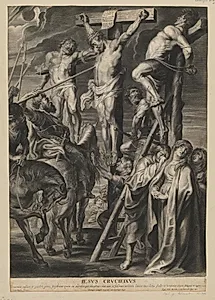Kristus på korset mellem de to røvere by François Ragot