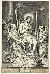 Kristus som smertensmand med to engle by Jacob Matham