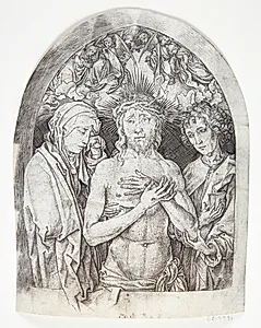 Kristus som smertensmand, mellem Maria og Johannes by Martin Schongauer
