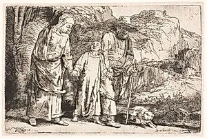 Kristus vender, mellem sine forældre, hjem fra templet by Rembrandt van Rijn