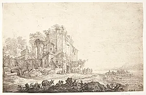Kro i en sammenstyrtet bygning by Simon de Vlieger