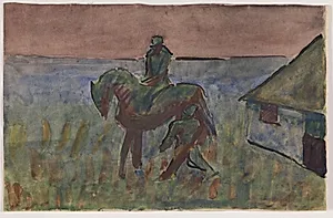 "Krushoved ved Bettefandens hus". Motiv fra Blichers novelle "Bettefanden og Herremanden" by Niels Larsen Stevns