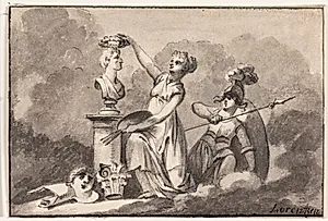 Kunst og videnskab bekranser en buste by C.A. Lorentzen