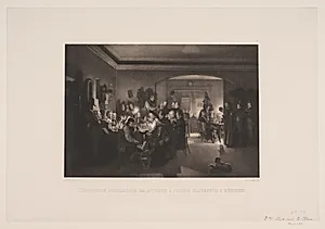 Kunstnere forsamlede om aftenen i Finchs kaffehus i München by Adolph Kittendorff