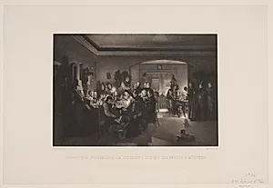 Kunstnere forsamlede om aftenen i Finchs kaffehus i München by Adolph Kittendorff