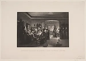 Kunstnere forsamlede om aftenen i Finchs kaffehus i München by Adolph Kittendorff