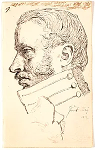 Kunstnerens bror Christen Carl Lundbye, brystbillede, profil t.v. Foroven løs skitse af samme person set halvt fra oven. by Johan Thomas Lundbye