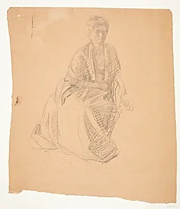 Kunstnerens hustru (Fru Elise P. H.) siddende. Studie til maleriet: Faaborgmuseets Indvielse (1910-11) by Peter Hansen