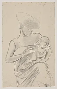 Kunstnerens hustru med den spæde datter Dorte by Vilhelm Lundstrøm