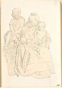 Kunstnerens hustru og deres to børn by Christen Købke