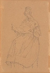 Kunstnerens hustru, siddende helfigur, læsende i en avis by Christen Købke
