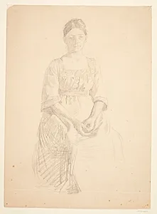 Kunstnerens hustru sidder model til portræt af fru Thora Karl Madsen til maleriet: Faaborgmuseets Indvielse (1910-11) by Peter Hansen