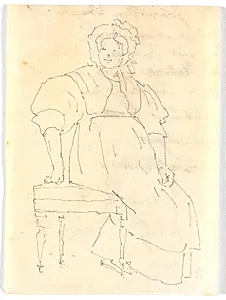 Kunstnerens moder Cecilia Magrete Købke siddende på en taburet by Christen Købke
