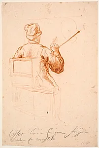 Kunstnerens portræt (siddende, fra ryggen), mens han maler by Bénoit Le Coffre