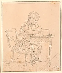 Kunstnerens søn Peter der skriver på en tavle by Christen Købke