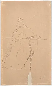 Kunstnerens søster siddende ved et bord, set bagfra by Christen Købke