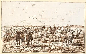 Kvæg og malkevogn på en mark by Theodor Philipsen