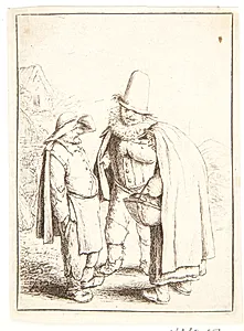 Kvaksalver i samtale med et bondepar by Adriaen van Ostade